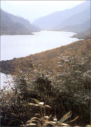 좁고 길게 이어진 하곡을 보이는 섬진강.