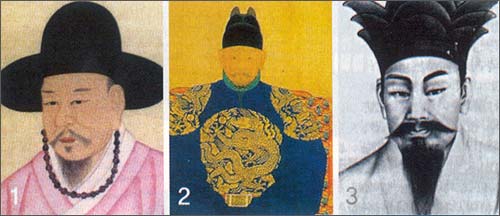 1.일본 텐리 도서관에 소장되어 있는 김시습 초상. 2.조선 태조 이성계의 영정. 3.동학교조 수운 최제우(1824~1864) 선생. 