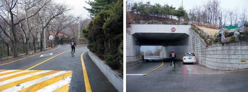 감사원 오른쪽 길로 성균관대 후문으로 오르는 길. / 이번에 개방된 서울성곽 숙정문길의 성북동 쪽으로 통하는 터널.