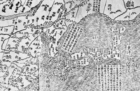 이 지도는 1602년 마테오 리치가 펴낸 곤여만국전도의 바티칸박물관본으로 우리나라 주변만을 나타낸 것이다.