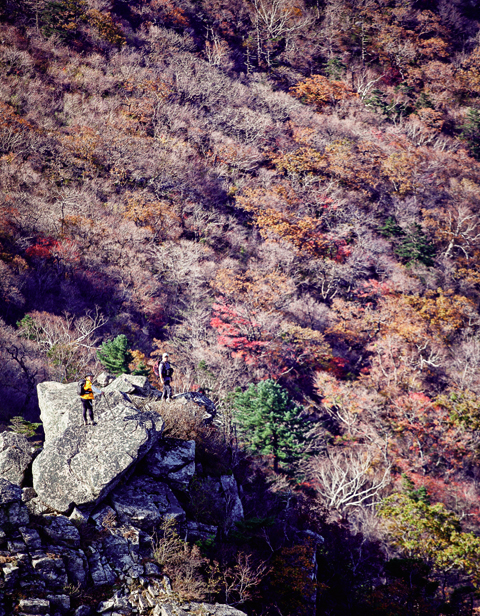 배달은석에서 깃대봉으로 이어진 능선 일대의 가을풍광.