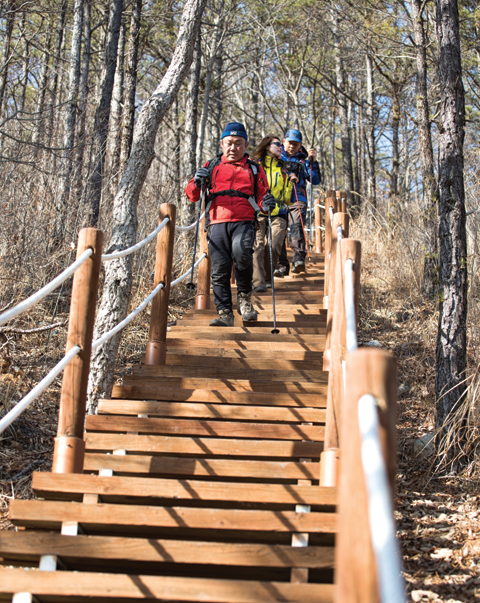 백아산자연휴양림으로 내려서는 코스에 설치되어 있는 끝없는 계단길. 