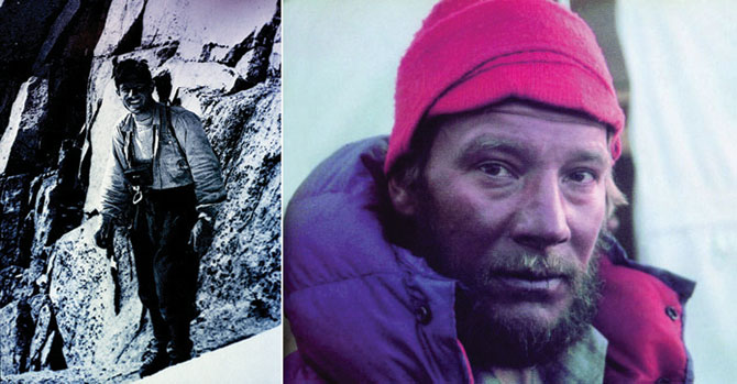 (왼쪽부터)1955년 노멀루트로 프티 드류(3,730m)를 등반 중이던 발터 보나티. 젊은 시절의 예지 쿠쿠츠카.