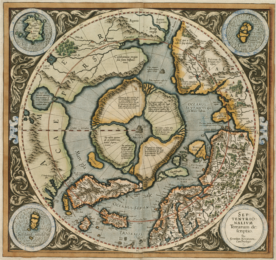 메르카토르가 제작한 북극지도 초판(출처: Boston Public Library)