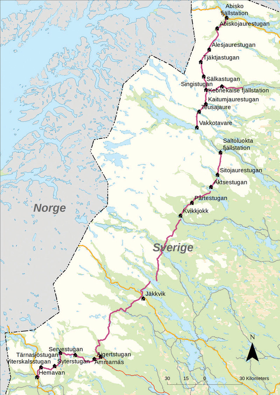 총 거리 500km의 스웨덴을 대표하는 트레일 쿵스레덴. 이미지 위키보이지.